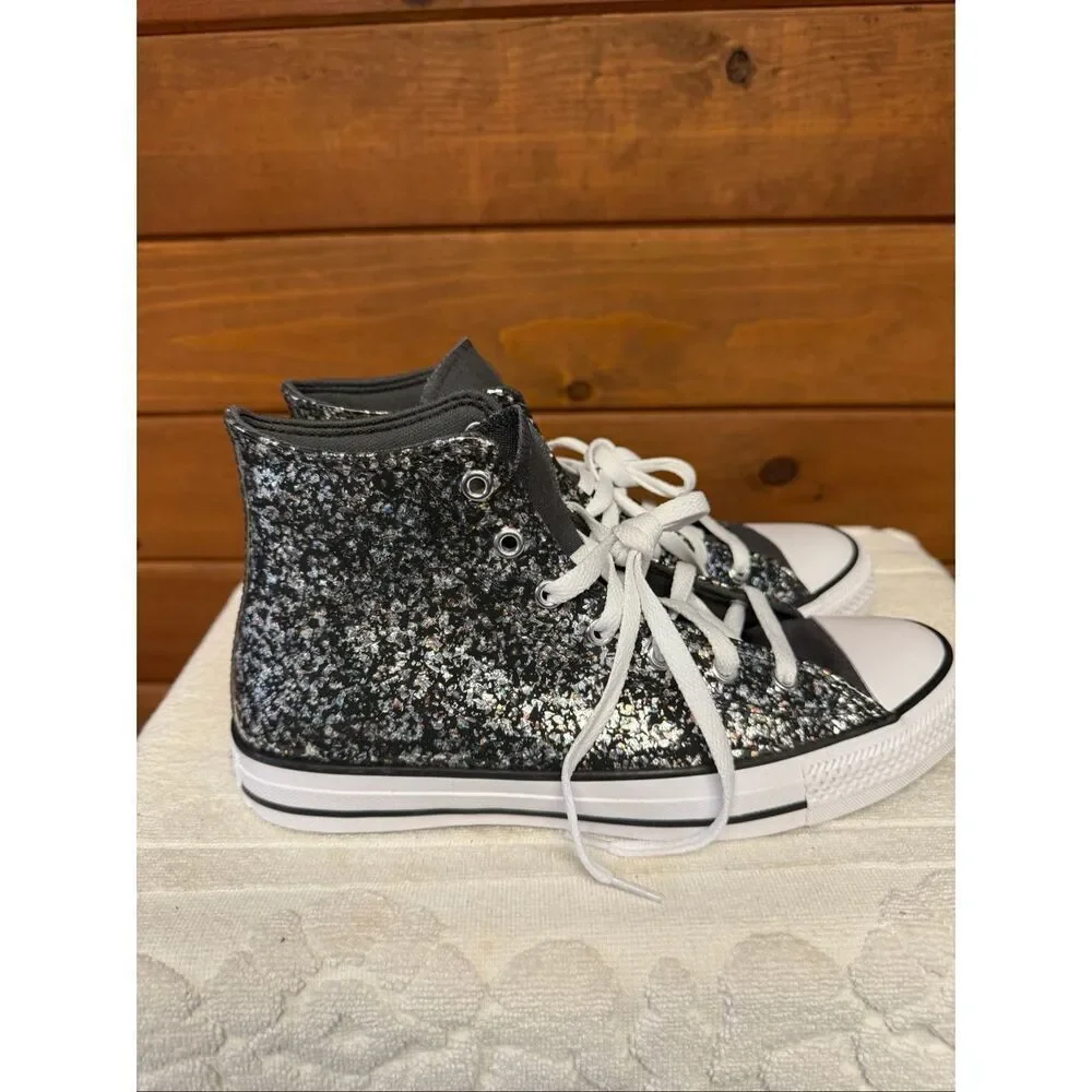Converse Youth Sz 7 Chuck Taylor All Star Glitter high-top sneakers black/silver